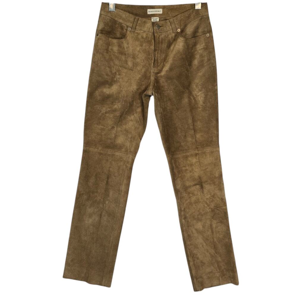 Banana Republic Tan Suede Leather Pants Mid Rise Straight Leg Y2K Size 4 SEE
